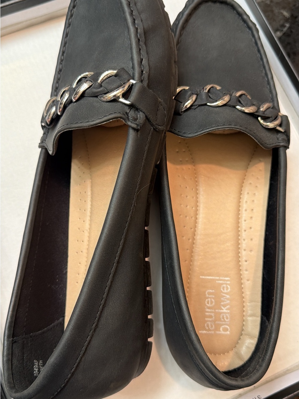 Lauren Blakwell Black Chain-Trim Driving Loafers - Picture 1 of 1